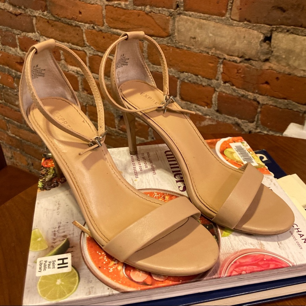 Express Beige Leather Strappy Sandals